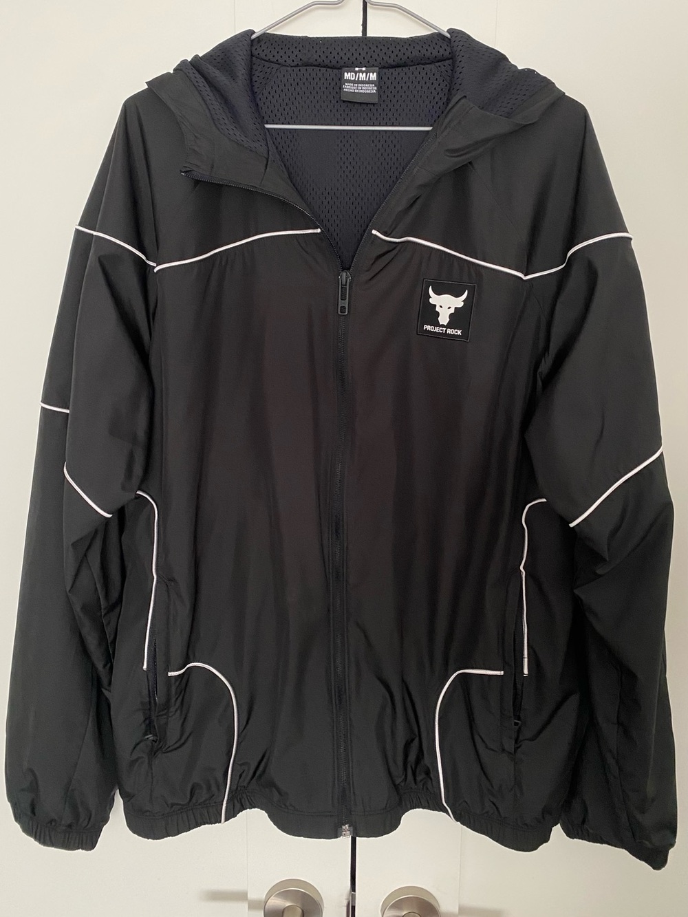 Under Armour Project Rock Brahma Lined Jacket Oversized Medium Black White Trim